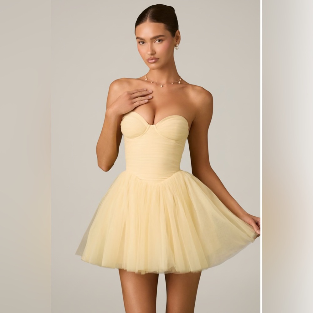 Oh Polly Yellow Corset Tulle Mini Dress